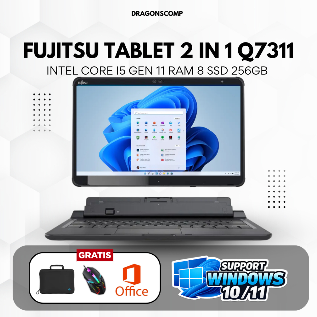 Laptop Fujitsu Q7311 Convertible Core i5 1135G7 RAM 8GB SSD 256GB Stylus Pen Iris Xe Touchscreen | D