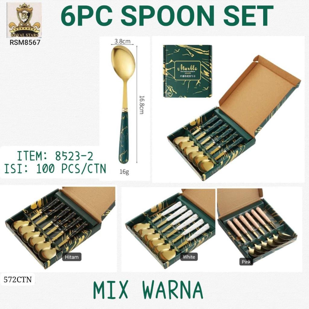 sendok set INDIHE dengan dus ( sendok emas corak marmer) promosi souvenir murah RANDOM WARNA