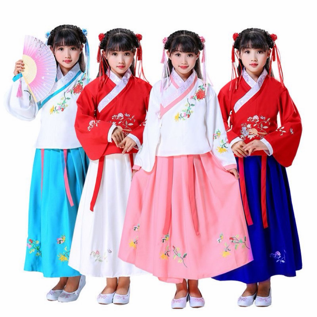 Dress anak import hanfu China kostum merah putih