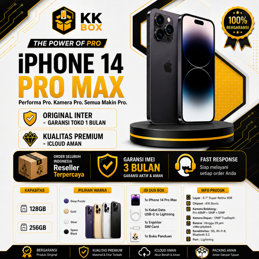 APPLE IPHONE 14 PRO MAX 128GB 256GB SECOND FULLSET MULUS ORIGINAL GARANSI