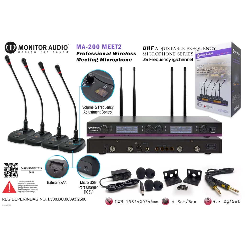 Mic Podium Wireless Monitor Audio MA200 MEET2 4 Mic Meja Wireless Podium 4 / Mic Wireless Meja