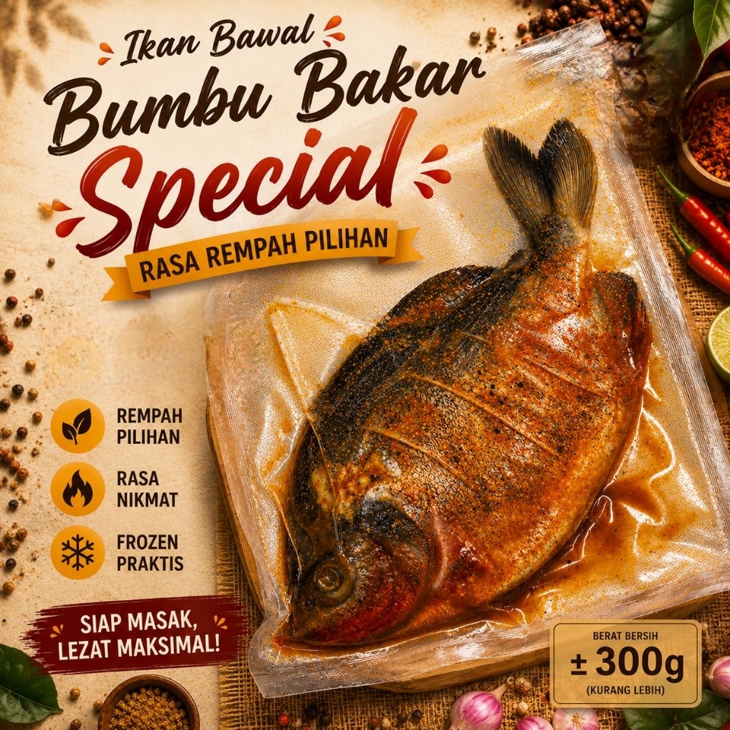 Ikan Bawal Marinasi Frozen Bumbu Bakar Special Rempah-Praktis Dan Lezat