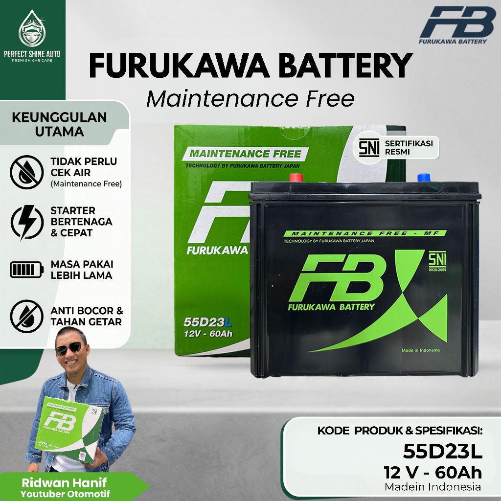 Furukawa Battery / FB Aki Mobil 55D23L 60Ah Aki Kering