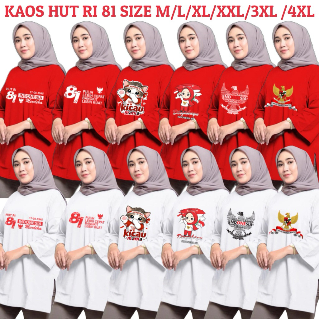 KAOS HUT RI KE 81 / KAOS OVERSIZE WANITA RI 81 / BAJU KAOS ATASAN 17 AGUSTUS