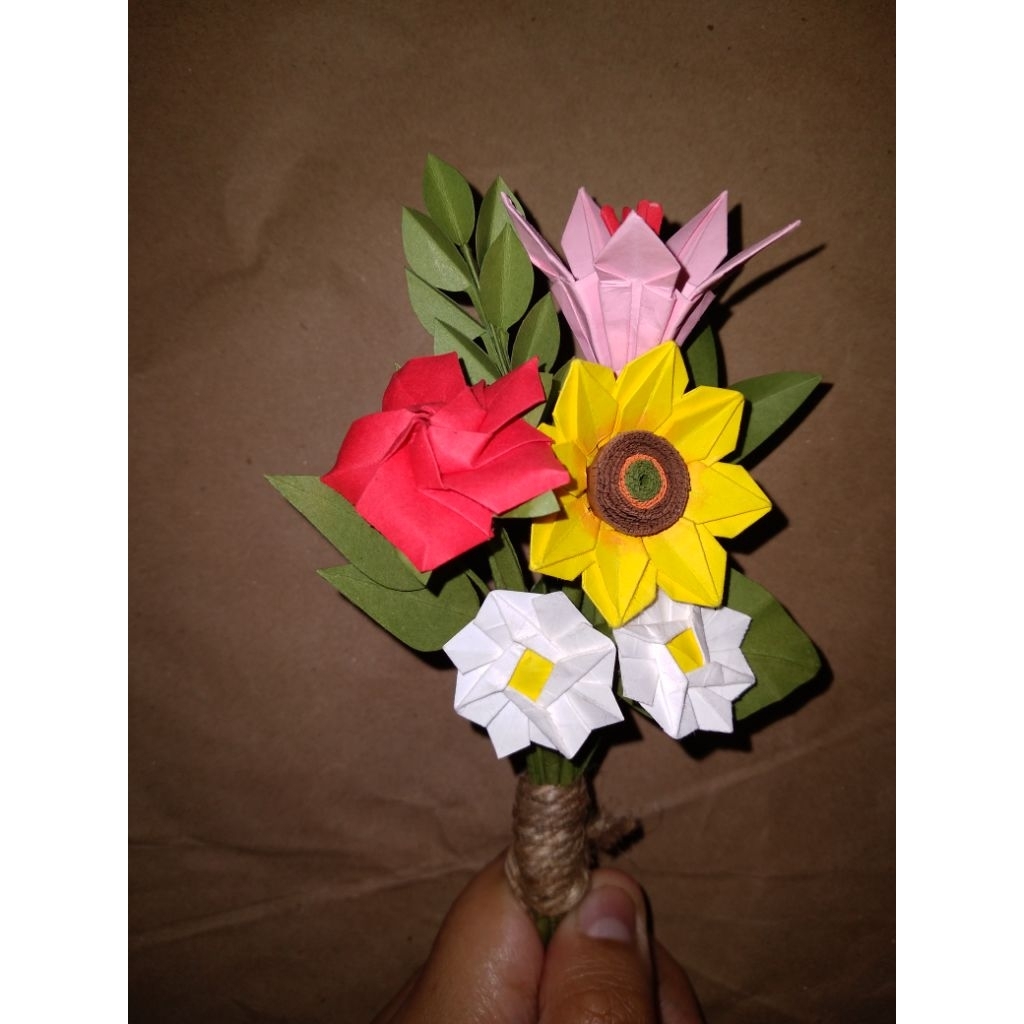 bouquet origami KECIL paper flower buket bunga kertas warna warni mawar hitam