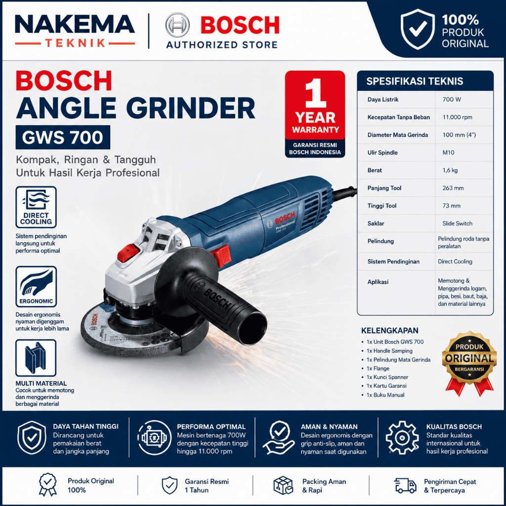 Bosch GWS 700 Gerinda Tangan 4 Inch 700W Original Mesin Gerinda Potong Besi Baja