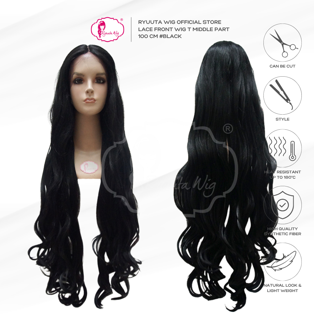 Ryuuta Wig Lace Front Extra Long 100cm Wavy Gelombang Hitam Coklat Pirang