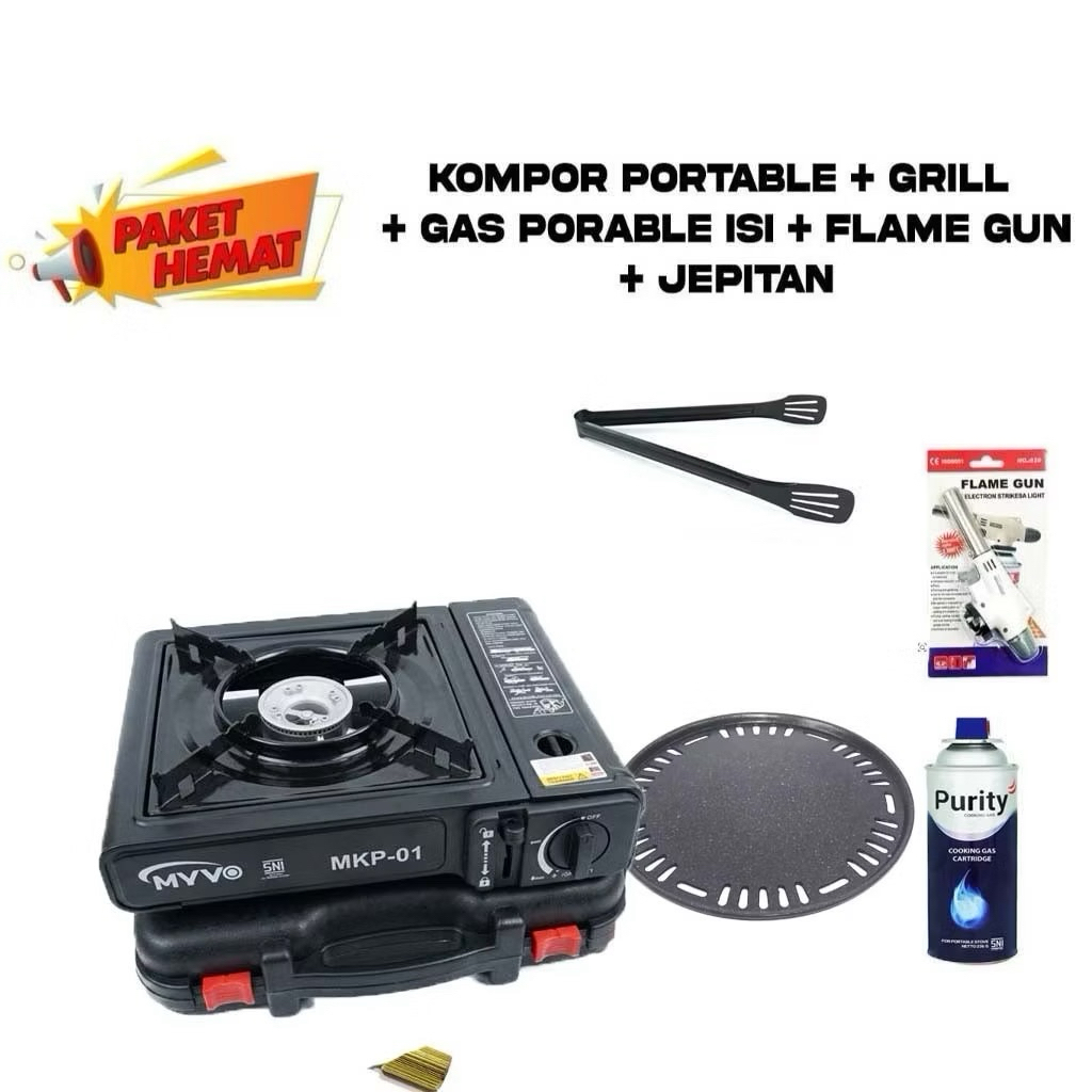 MYVO Kompor Gas Portable + Koper Grill Pan Korean Grill pan Yakiniku Grill Pan
