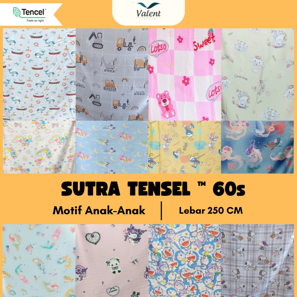 KAIN SUTRA BAMBOO ORGANIK 60S LYOCELL MOTIF ANAK PIYAMA PREMIUM 250 CM