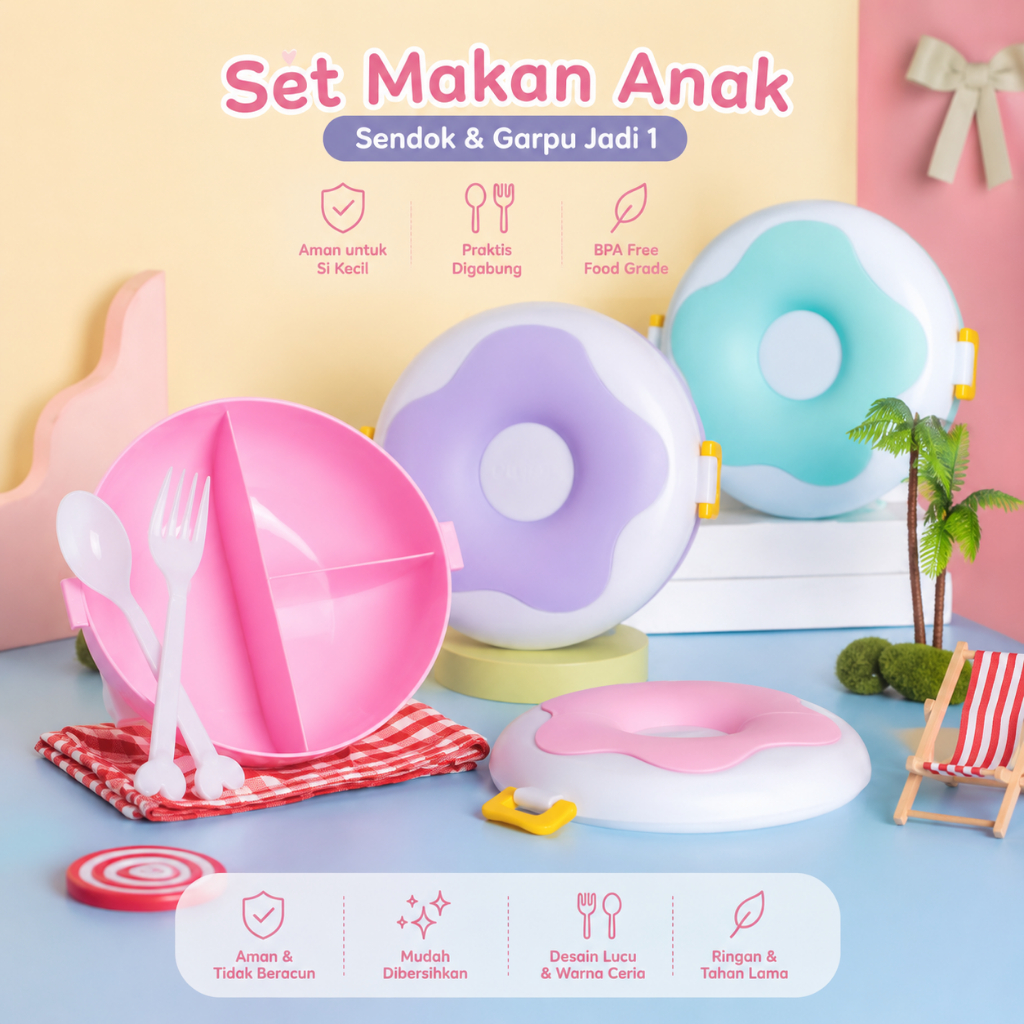 Kotak Bekal Anak Donat Lucu Lunch Box Sekat BPA Free Tempat Makan Anak