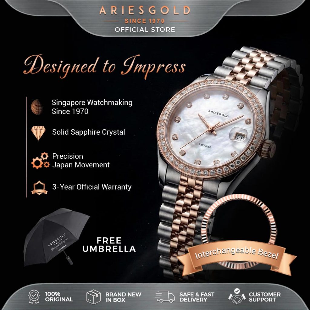 [FREE TUMBLER] Jam Tangan Wanita Aries Gold B-1069R-2TR-MP Heritage Free Bezel 100% Original