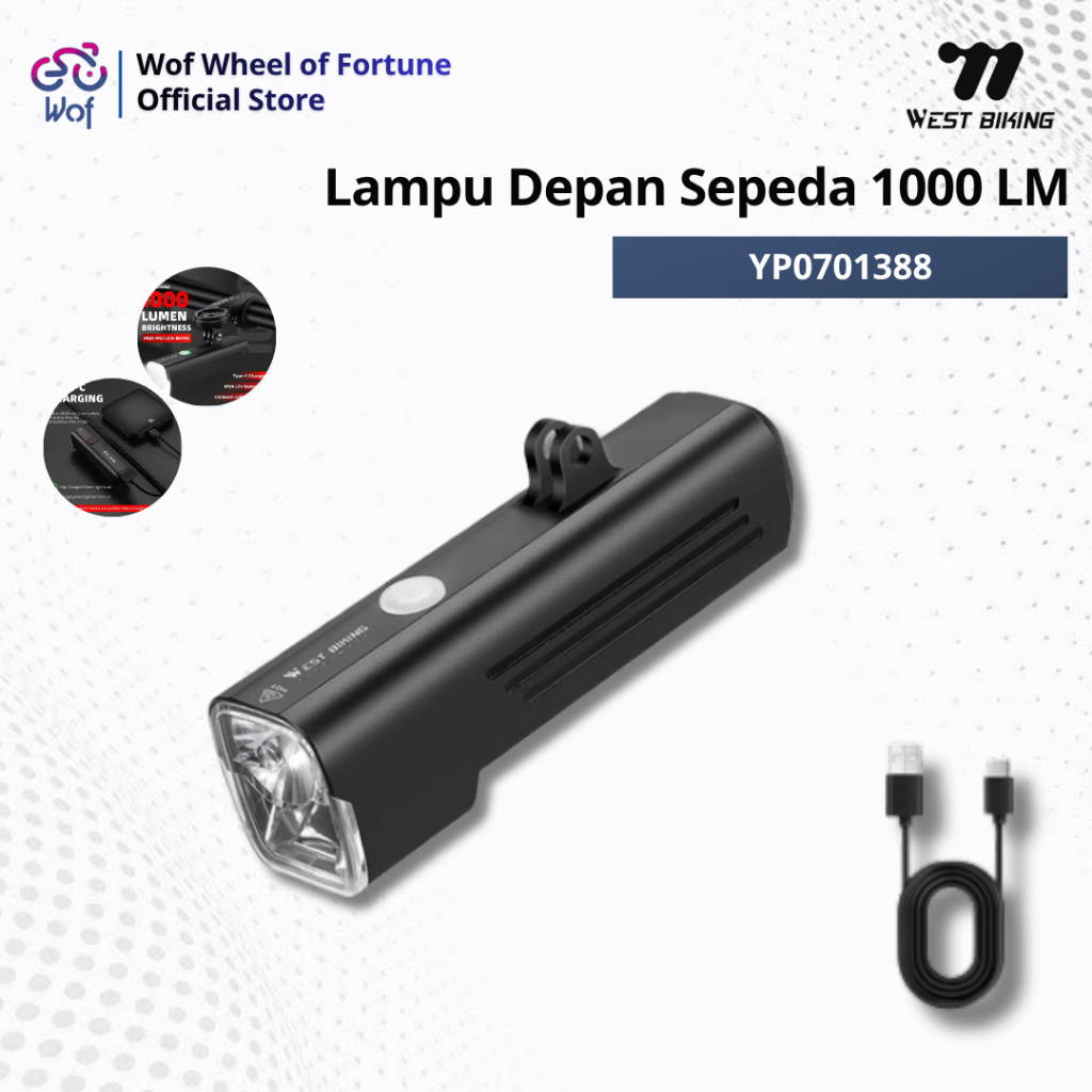 WEST BIKING 388 Lampu Depan Sepeda 1000 LM Lumens Cycling Bicycle Bike Front Lamp Senter YP0701388 B