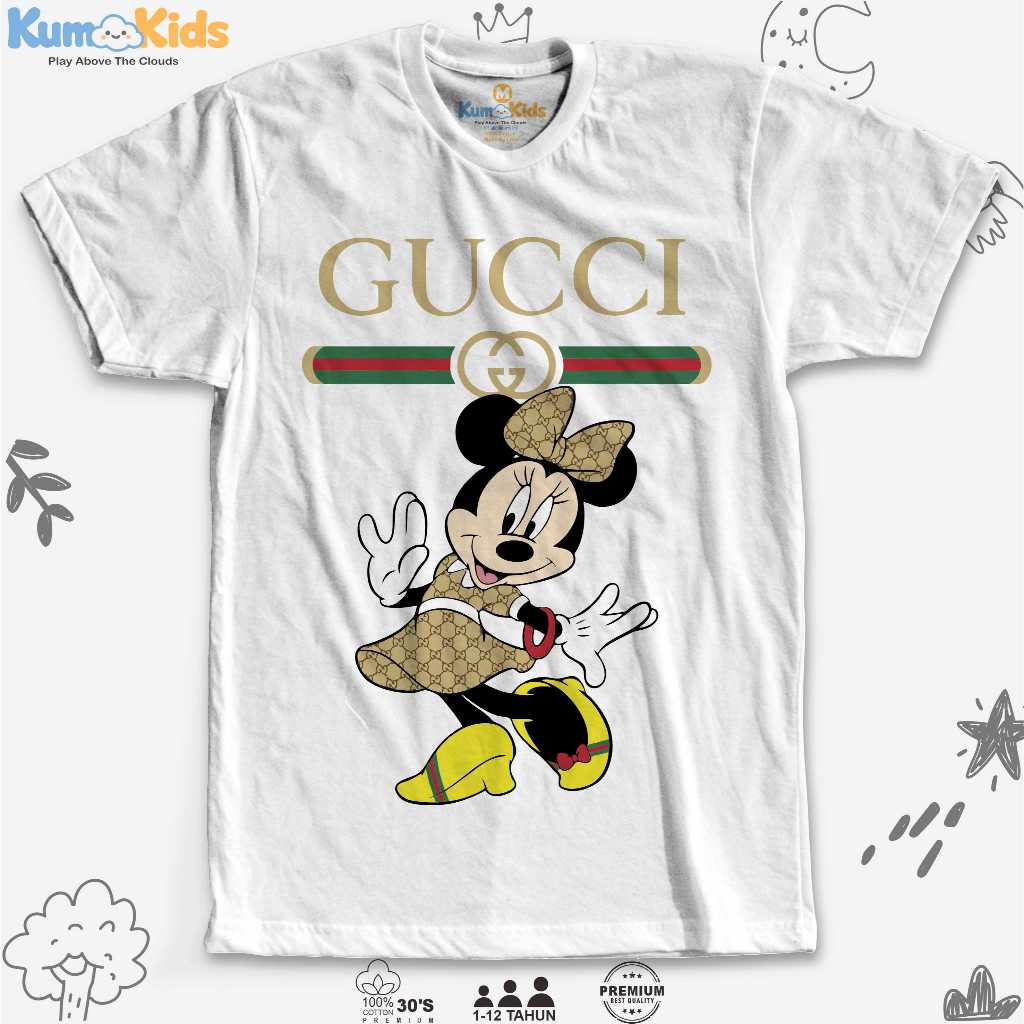 Kaos Minnie Mouse Gucci Gambar Kartun Baju Anak Laki Perempuan Kain Katun Combed Lembut Tebal Tidak 