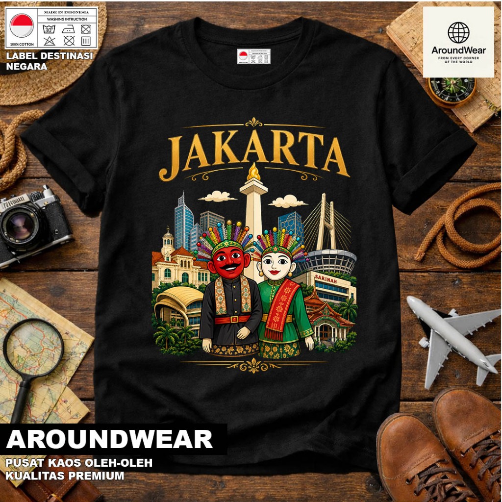 BAJU KAOS JAKARTA WAYANG, MONAS  BAHAN COTTON COMBAD 30S SOUVENIR PREMIUM GIFT DEWASA & ANAK