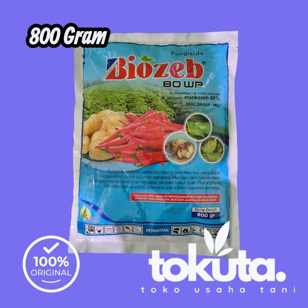 BIOZEB 80WP 800 Gram Fungisida Mankozeb Biru Untuk Penyakit Bercak Daun, Busuk Buah, Bercak Coklat
