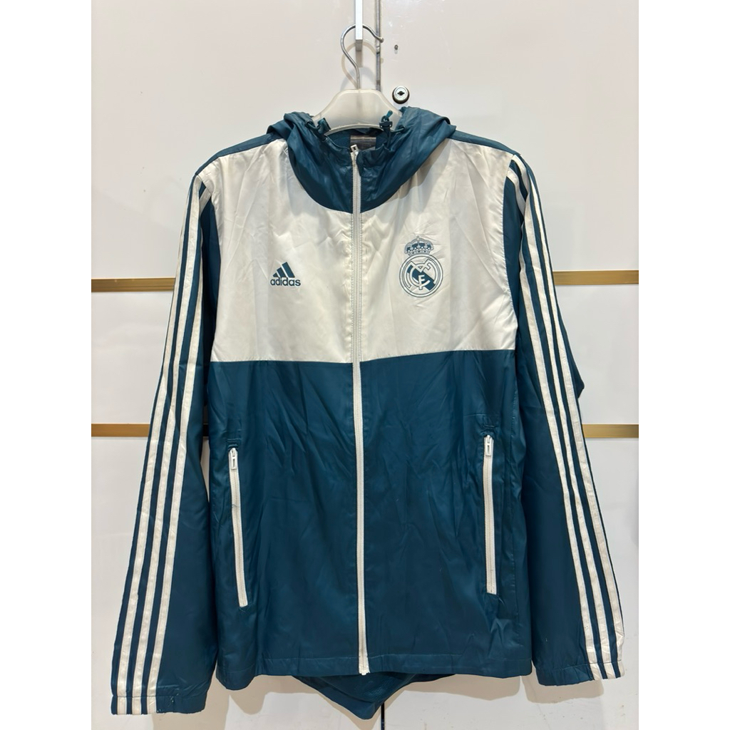Jaket Adidas Real Madrid tracktop hoodie windbreaker threestripes