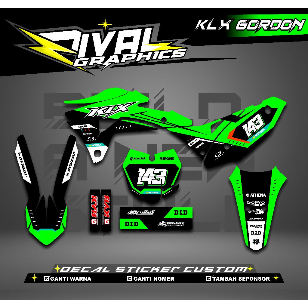 DECAL KLX GORDON GTX KLX GORDON BISA CUSTOM DESAIGN NAMA, NOMOR, SPONSOR, WARNA (90)