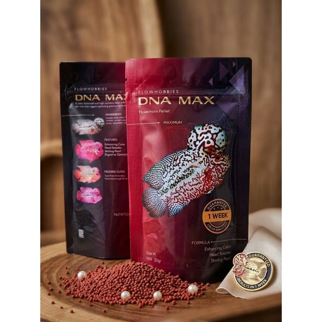 PELET IKAN LOUHAN DNA MAX CEPAT WARNA, JENONG DAN MUTIARA
