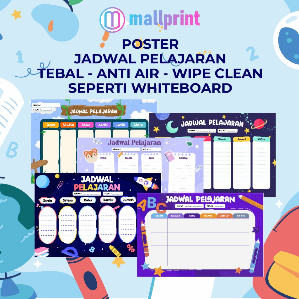 Poster Jadwal Belajar Anak - Jadwal Pelajaran Sekolah - Poster Edukasi Anak - Pajangan Dinding Sekol