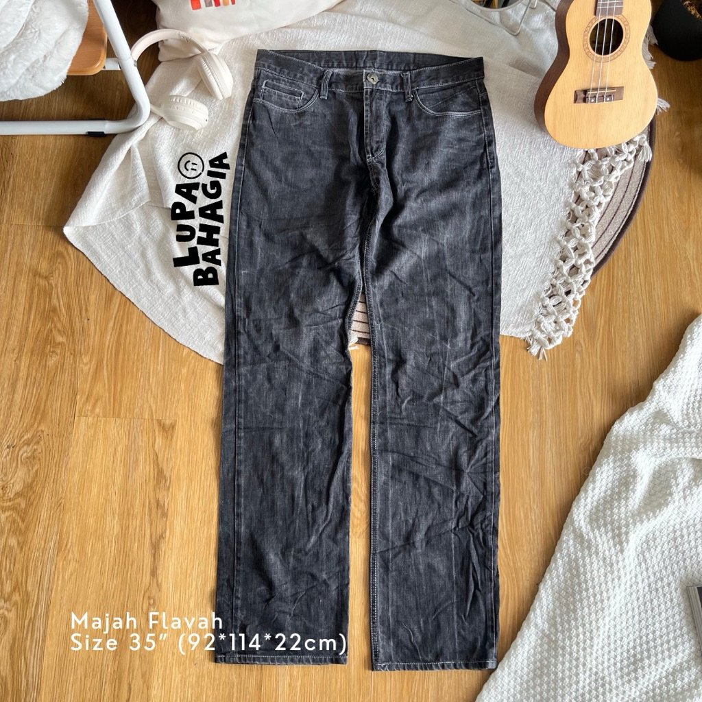 MAJAH FLAVAH Grey Regular Y2K Hiphop Jeans Long Pants size 35" • 100% Original (Celana Panjang)