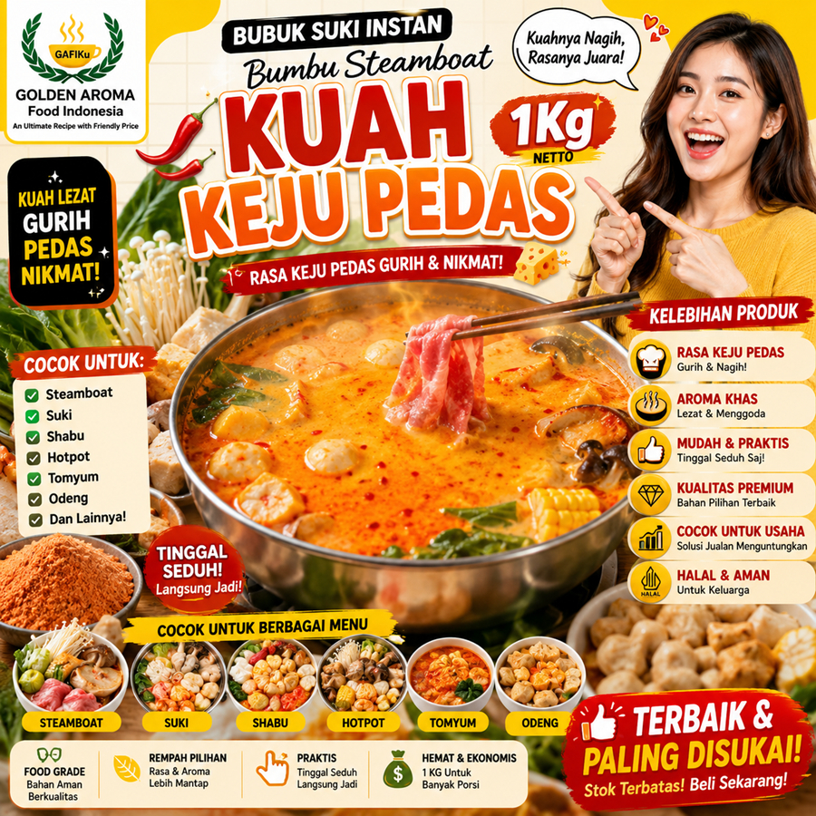 BUMBU Bubuk  SUKI INSTAN Kuah Keju Pedas 1 Kg Steamboat Shabu Hotpot Bumbu Instant Tomyum Suki Steam