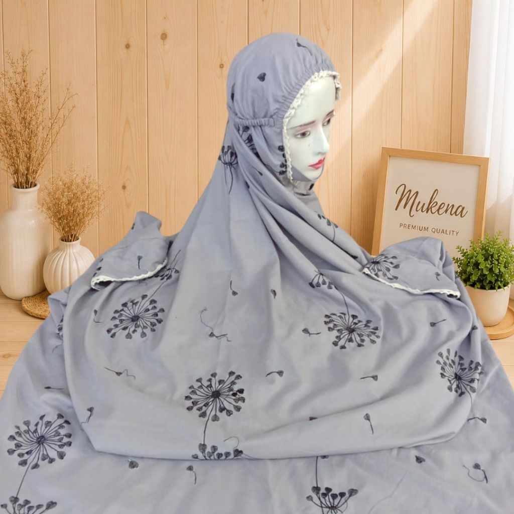 Mukena terusan dewasa warna bordir dan renda