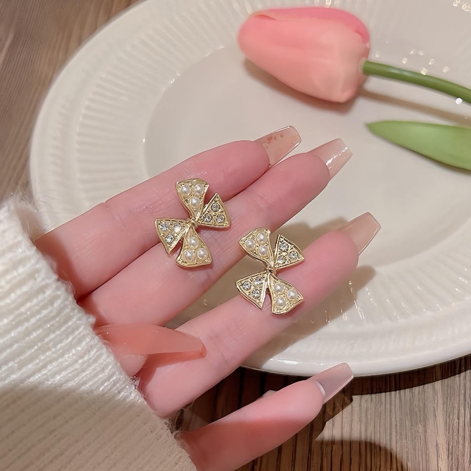 Perhiasan Twilight-Anting Wanita Pita Mutiara Emas Gaya Lembut grosir [COD]