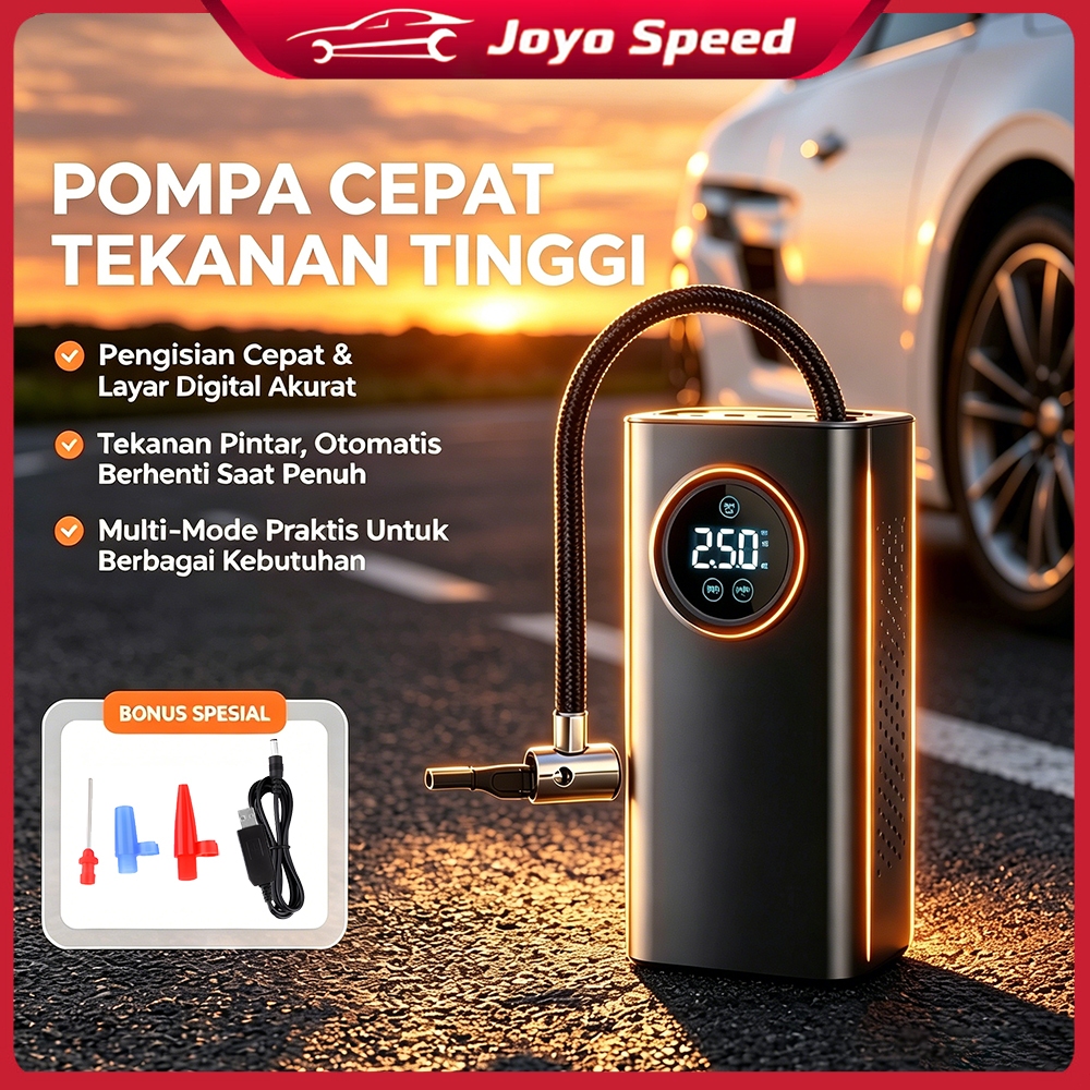 Pompa Ban Mobil Sepeda Motor Elektrik Car Air Pump 150 kPa, Tire Inflator Portabel 120W, Cek Tekanan