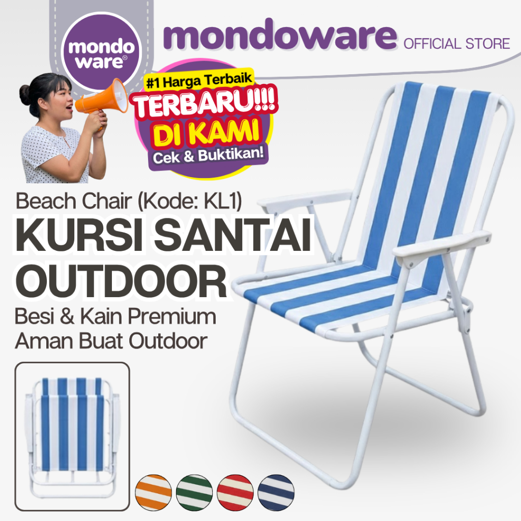 MONDOWARE | Kursi Santai Outdoor/Kursi Lipat Strip Kecil/Kursi Lipat Sandaran/Kursi Lipat Hemat/Kurs