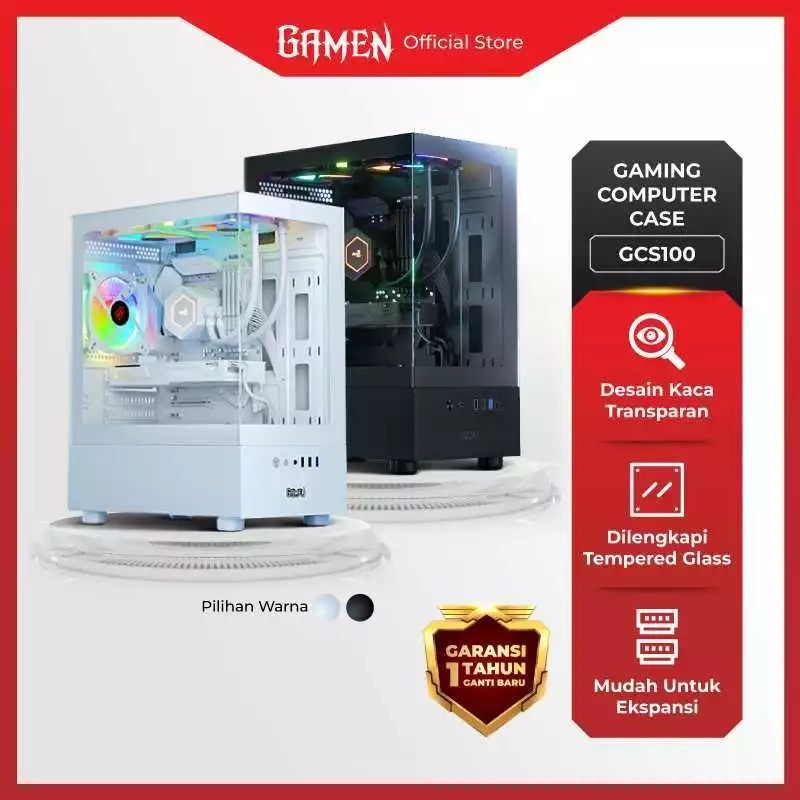 Casing CPU Gamen GCS100 Kaca Tempered 3 Fan USB 3.0