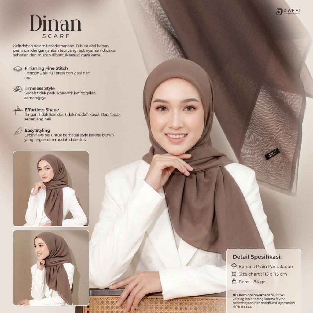 DAFFI HIJAB - DINAN SCARF SEGI EMPAT POLOS BY DAFFI SEGI EMPAT PARIS PREMIUM