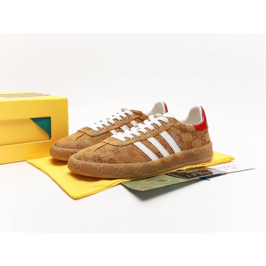 SIZE 45 READY STOCK - Gucci x Adidas Gazelle GG Monogram Print - Beige Brown Red Sneakers BNIB