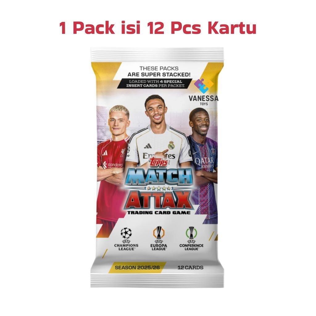 Topps 1 Pack isi 12 Kartu Bola TCG Match Attax Champions League Season 2025/2026