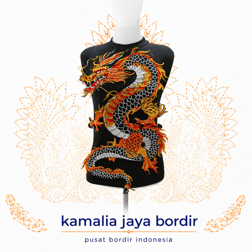 Renda bordir hiasan tempel baju jaket motip bordir Dragon Keren