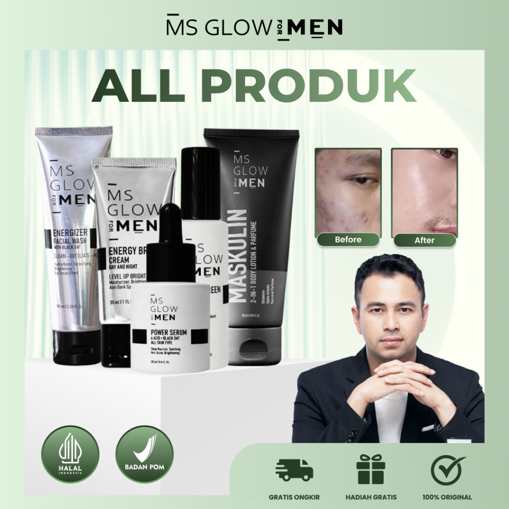 MS GLOW FOR MEN Official Store Free Pouch Exclusive - Skincare Wajah Pria Mencerahkan, Melembabkan, 