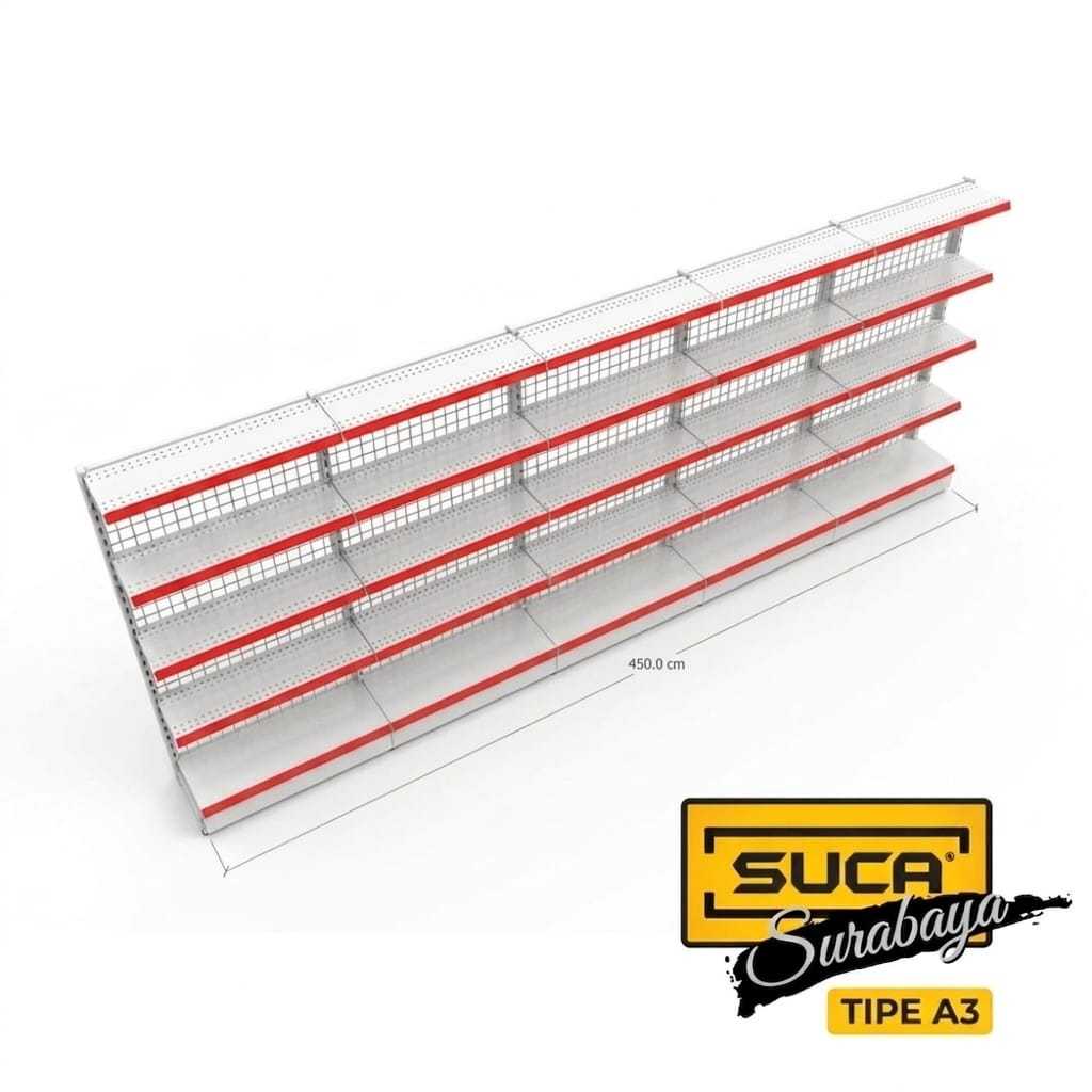 Rak Gondola / Rak Minimarket Wall Tipe A3 T.180cm dan Tipe A18 T.195cm 1 Unit Start 4 Unit Connect