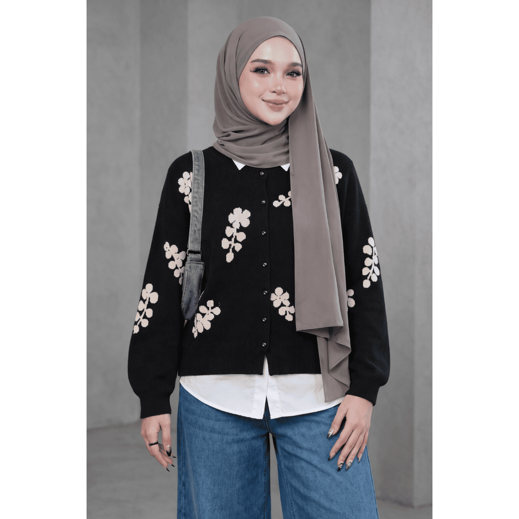 ATASAN JANGMI CARDIGAN RAJUT KOREA - OTER RAJUT WANITA MOTIF BUNGA STRICKHAUS