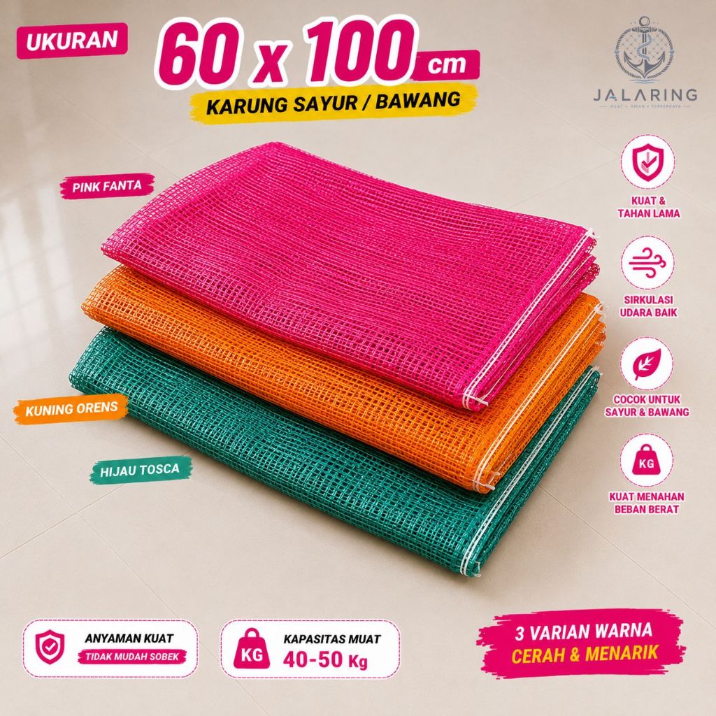 Karung Sayur Merah 60x100 cm Karung Bawang Kentang Kubis Karung Jaring Panen Kuat Awet Paket 20 pcs