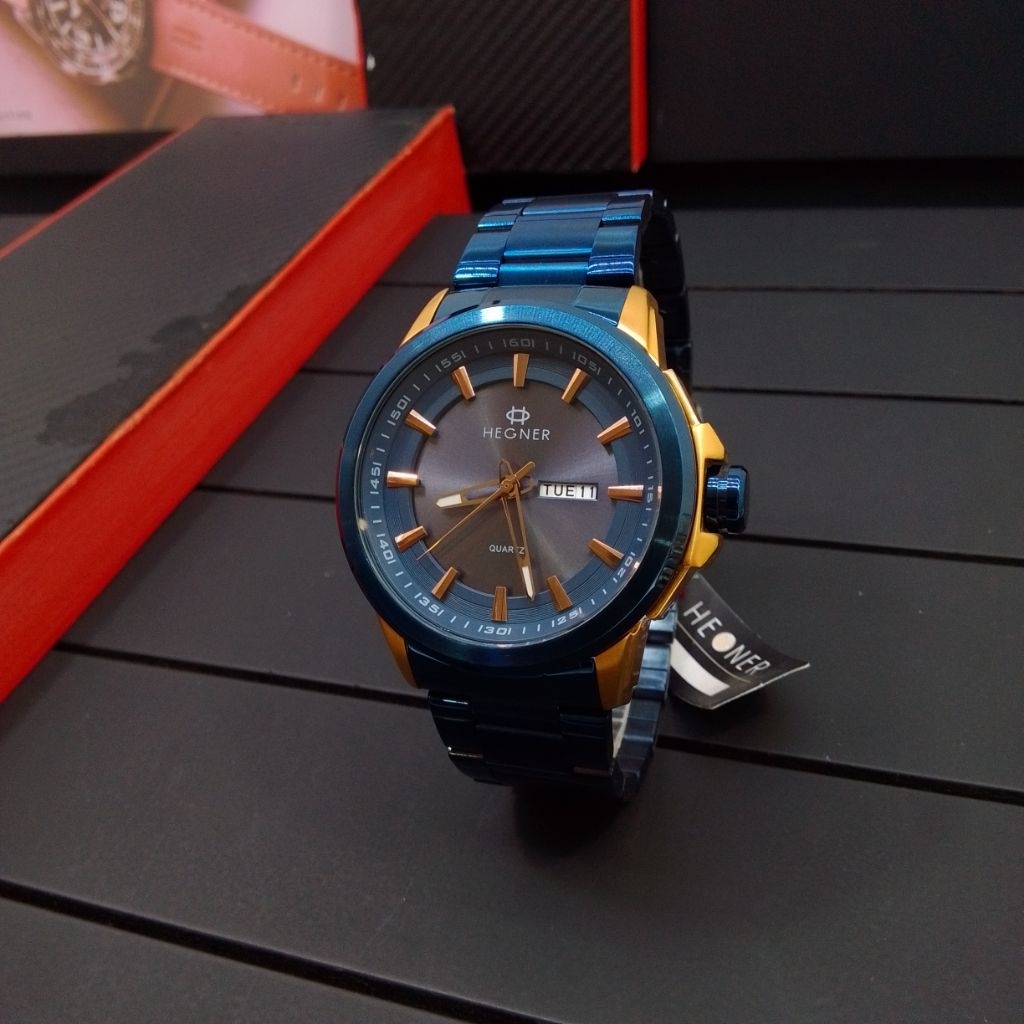 Jam Tangan Pria Hegner HW 5011G Analog Tali Stainless Steel Biru