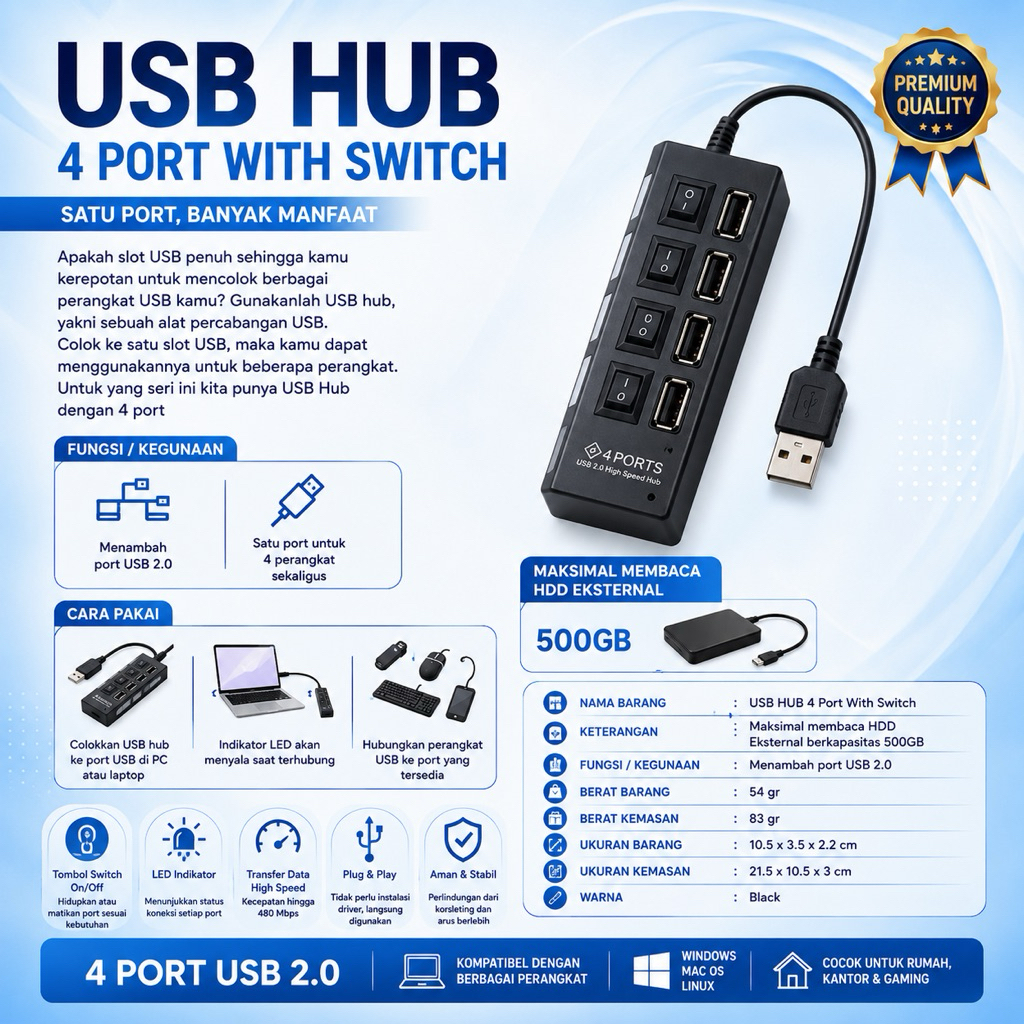 USB HUB 4PORT Switch ON Off