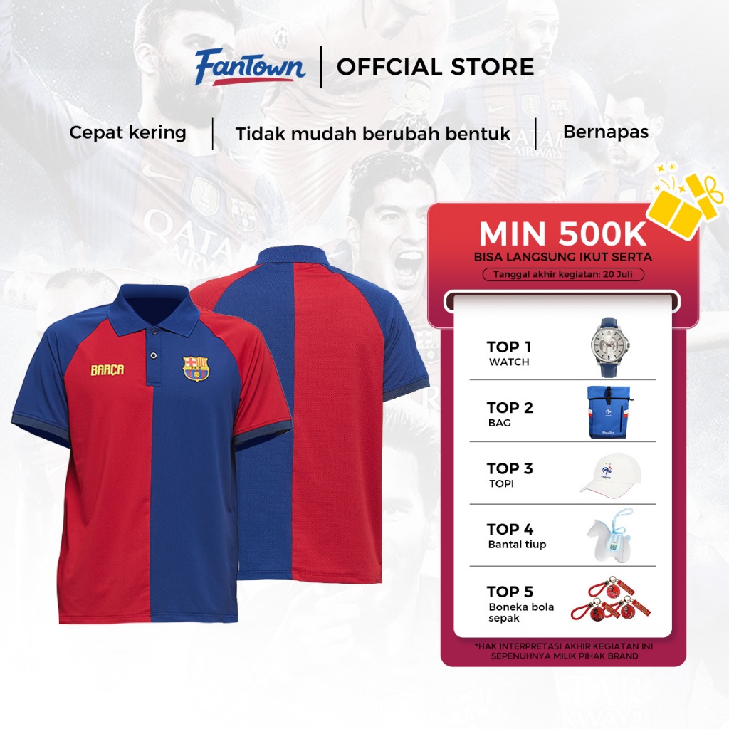 Fantown Official License - World Cup Polo Shirt Barcelona Original Red Blue Kaos Polo Sport FC Barce