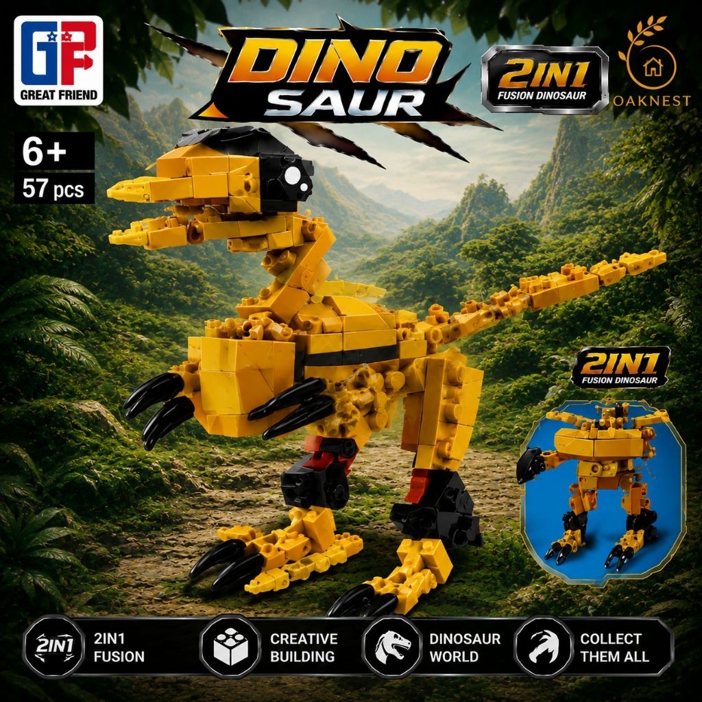 Lego Dinosaurus Anak 2in1 Block Brick DIY Robot Dino Mainan Edukasi Bongkar Pasang