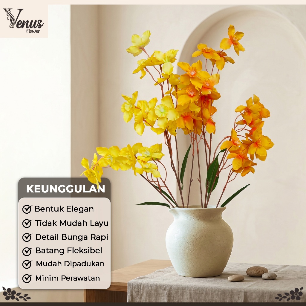 Bunga Tangkai Panjang Dancing Lady Orchid Kain Aesthetic| Bunga Artificial Dnacing Lady Orchid Silk 