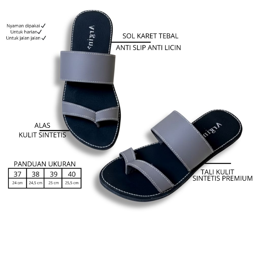 Argin sandal wanita  Kulit Sintetis karet harian cewek model slop kokop teplek  tarawih lebaran