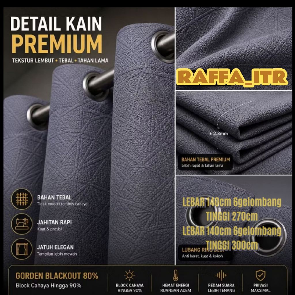 Gorden Blackout Tebal Premium/Gorden Tebal/Gorden Premium/Gorden Mewah Gratis Tali & Hook