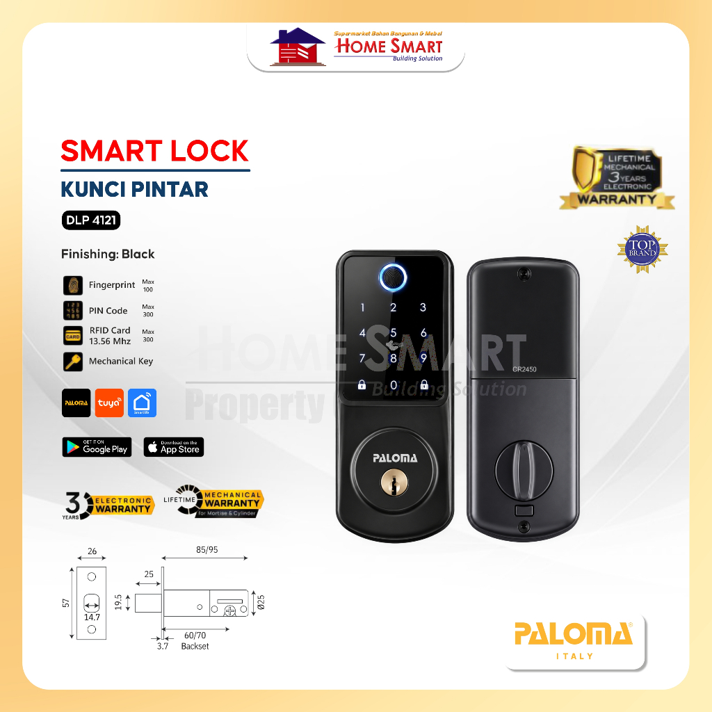 PALOMA DLP 4121 Smart Digital Deadbolt Lock - Tuya Ecosystem (WiFi)