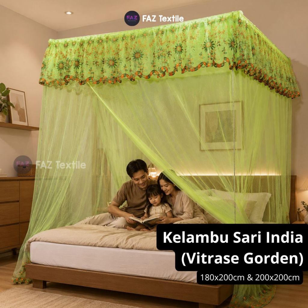 Kelambu Sari India (Vitrase Bordir) No 1 pintu 1,2,3 dan 4  (180x200) & (200x200) T: 230cm ukuran JU