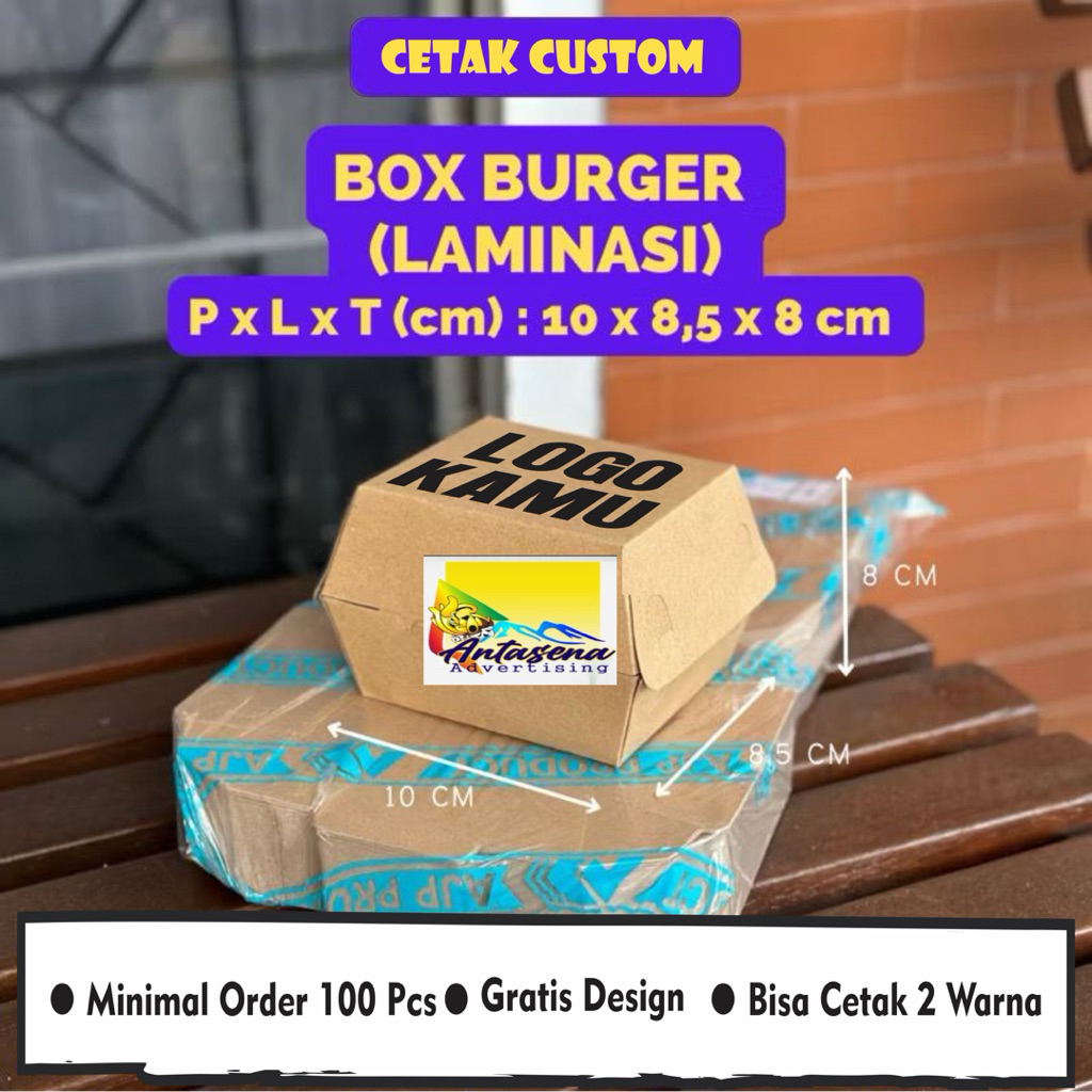 Promo   Sablon Box Burger Custom / Kardus Burger Custom || Gratis Desain || Minimal Order 100 Pcs