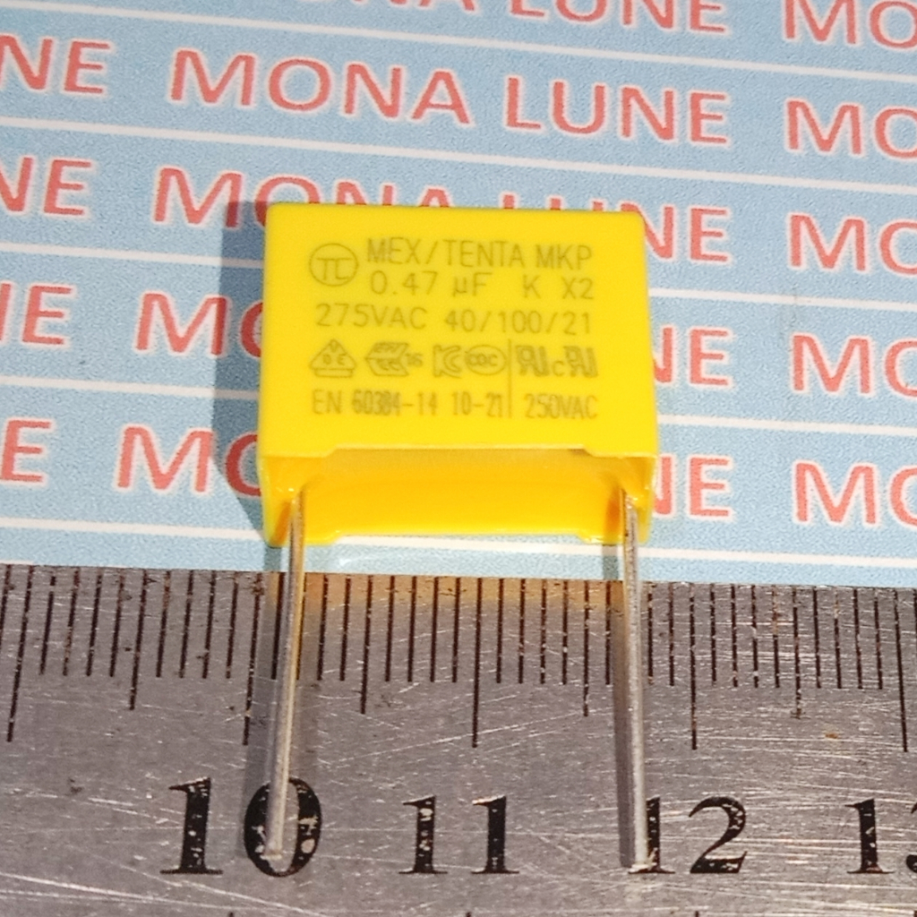 MEX/TENTA MKP 0.47uf K X2 275vac 15mm MKM 474 275V 470nf 470n kuning capasitor kapasitor 470 n nf ca