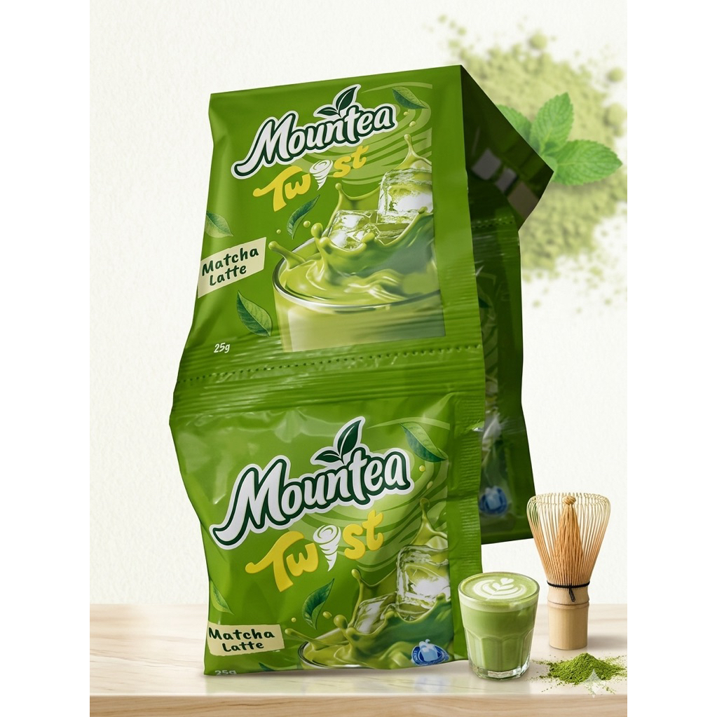 Mountea twist Matcha latte 1 renteng isi 10pcs / Mountea twist matcha